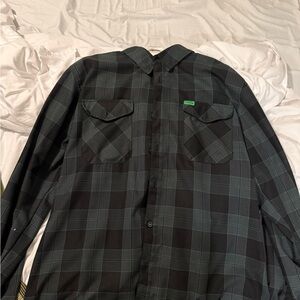 DIXXON Black and Gray Plaid Casual Button Down Shirt